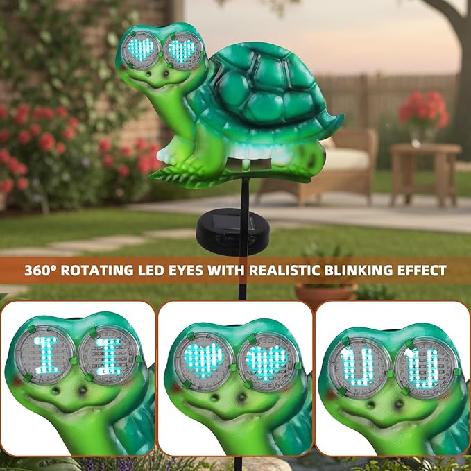 Turtle Decorative Garden Stakes with White LED Lights Display I Love U, 39.3" Solar Turtle Garden Decor Outdoor for Yard Patio Pathway Lawn Ornaments