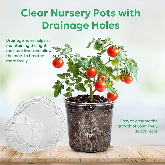 30 Packs 5 Inch Reinforced Clear Nursery Pots with Drainage Holes, Transparent Plastic Plant Pot Seedling Planter for Vegetable Propagation, Root Cutting, Seed Starting