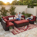 NICESOUL 29.3'' High Back Wicker Patio Furniture Set for 8 Person, Extra Big Outdoor Modular Sectional with Ottoman, Deep Seated Relax Conversation Sets for Backyard Deck, Brown and Red