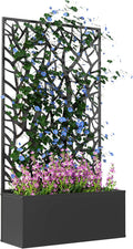 Outsunny Metal Raised Garden Bed with Trellis for Climbing Plants, Freestanding or Wall Mounted Flower Bed with Privacy Panel, Two Big Tree Cut-Outs Outdoor Planter Box for Garden, Patio, Balcony