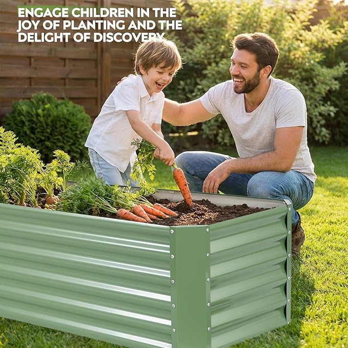 ZORMY 6×2×1.4ft Galvanized Raised Garden Bed Kit, Metal Planter Boxes Outdoor, High Raised Beds for Vegetables, Fruits, and Flowers - LotusGreen