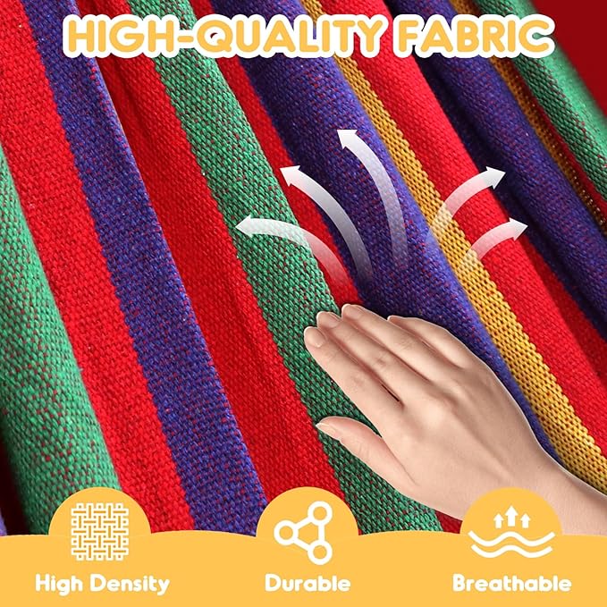 ANYOO Cotton Hammock Portable Camping Hammocks for Hanging Sturdy Garden Comfortable Fabric Hammock with Tree Straps Up to 660lbs with Travel Bag for Camping Outdoor/Indoor Patio Backyard