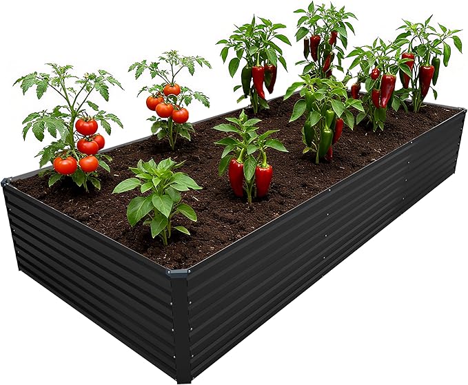 12x4x2FT Galvanized Raised Garden Bed Kit,Vegetable Plant Boxes-Rectangle Metal Flower Box,Large Planter Raised Beds Outdoor Garden for Planting,Fruit,Herb-Black