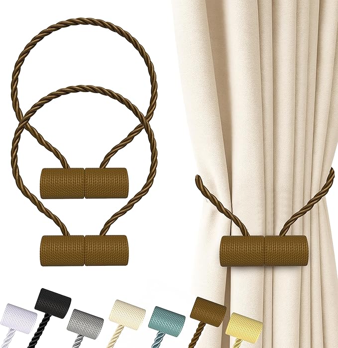 Hion Magnetic Curtain Tiebacks Dark Brown 2pcs, Curtain Tiebacks Buckles Holdbacks Holders Hooks Clip for Home Bedroom Office Decorative Curtain