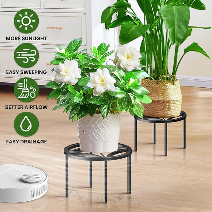 TOSKING 2-Pack Plant Stands - Heavy Duty Low Plant Stand, No Assembly Required Risers for Potted Plants Indoor and Outdoor, Ready to Use(11.81" Diameter)