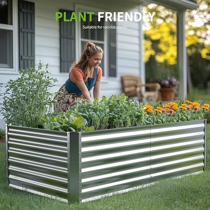 6X3X2ft (1 Pack) Galvanized Raised Garden Bed,Outdoor Courtyard Planter Box Metal Patio Kit Planting Bed for Vegetables Flowers Herb,The material is thickened and not prone to deformation or rust