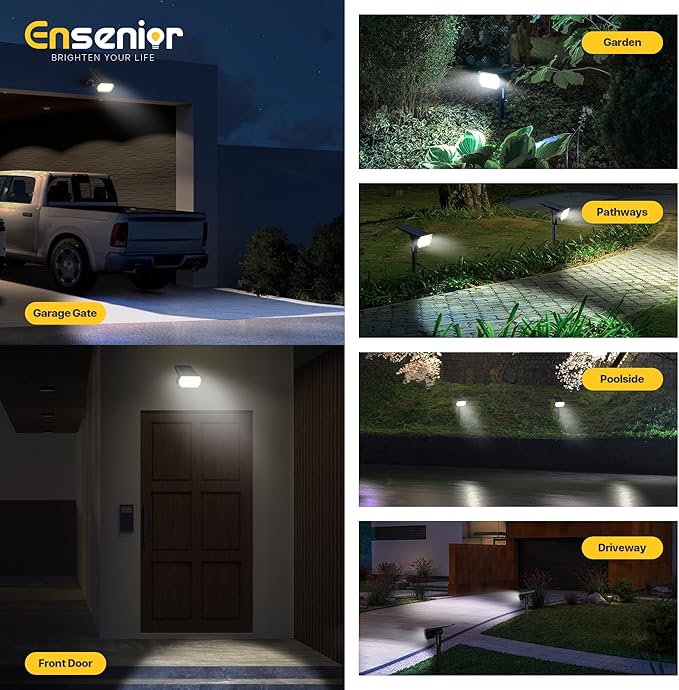 Ensenior Solar Spotlights Outdoor, 56 LEDs Brightness Adjustable 6500K LED Solar Garden Lights, Halloween Christmas Landscape Lighting for Flag/Yard/Pathway, IP65 Waterproof - 6 Pack
