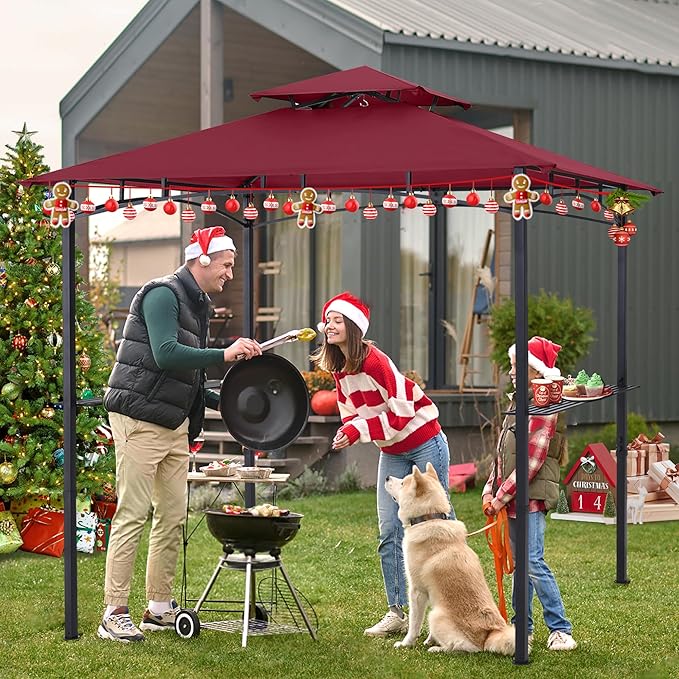 ABCCANOPY 8'x 5' Grill Gazebo Shelter, Outdoor BBQ Gazebo Canopy with LED Light (Burgundy)