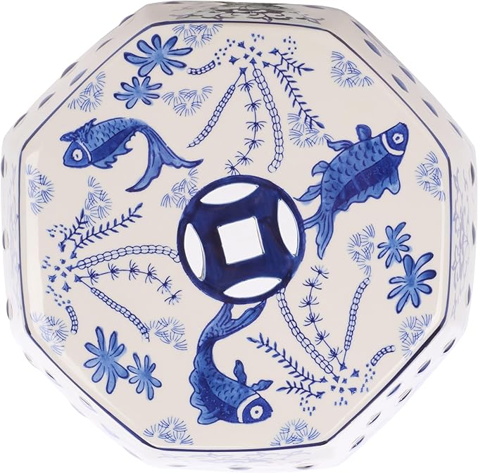Safavieh Castle Gardens Collection Glazed Ceramic Blue Cloud 9 Chinoiserie Garden Stool