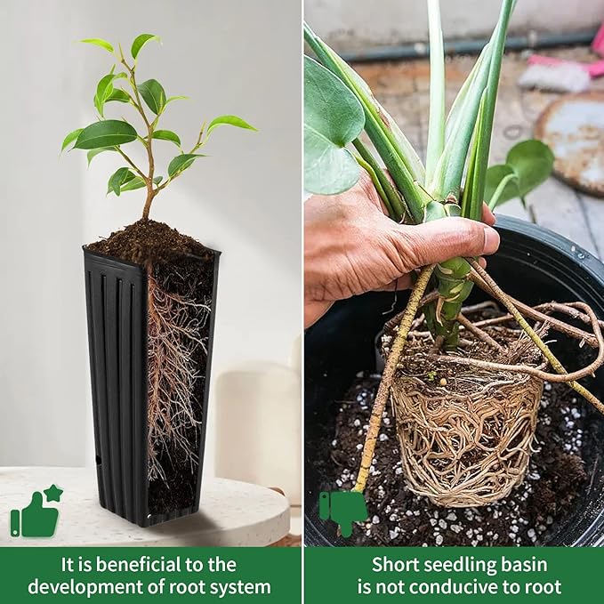 20 Pcs Plastic Deep Nursery Pots,9.8" Tall Tree Pots,Tall Nursery Tree Pots Plant Deep Seedling Pots, Flower Plant Container Pots with 3 Pcs Garden Tools for Indoor Outdoor Use