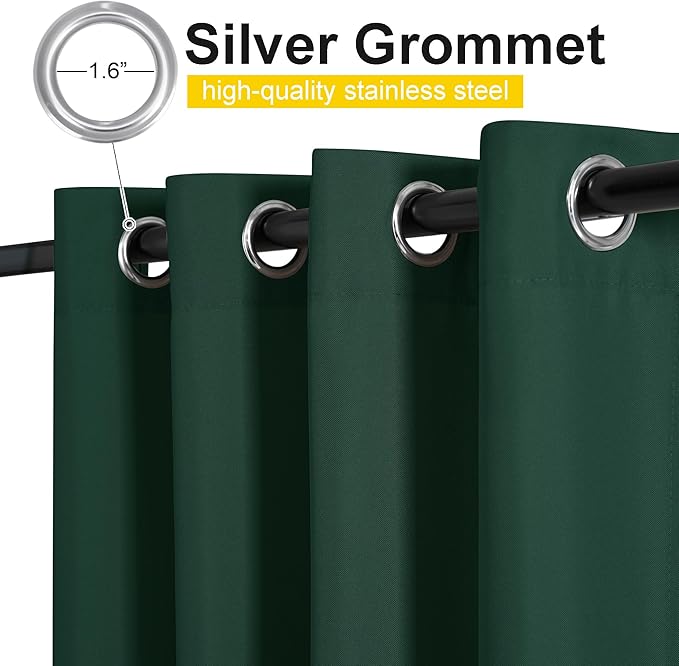 NICETOWN Canvas Outdoor Curtains for Christmas 2 Panels, Dark Green, W52 x L84 per Panel - Waterproof & Windproof Sun Shades with Grommet & Back Tab & Rod Pocket, Free Rope for Bottom Fixing