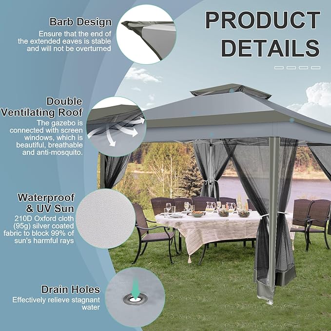 COBIZI 12x12 FT Pop up Gazebo on Clearance Outdoor pop up Canopy Tent,carpas para Patio, Shelter Tents with Sandbags & Portable Carry Bag, Patio Gazebos for Camping, Garden & Lawn, Darkgrey(Upgraded)