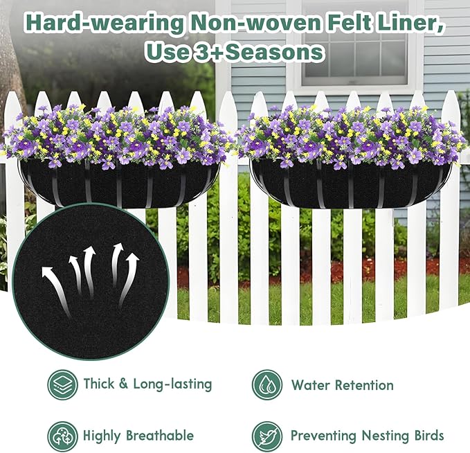 Riare 6 Pack 36 Inch Black Felt Window Box Liners- Fabric Trough Planter Basket Liners Replacement, Non-Woven Hanging Plant Liner for Wall Hanging Basket, Garden Fence Railing (Avoid Bird Nesting)