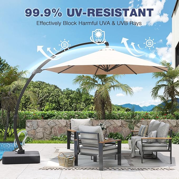 Aoxun Aluminum Patio Furniture Set with Umbrella 5 Seats, Oversized Outdoor Sectional with Washable Thick Cushions, Coffee Table and Waterproof Cover, Patio Conversation Sets for Porch, Balcony, Deck