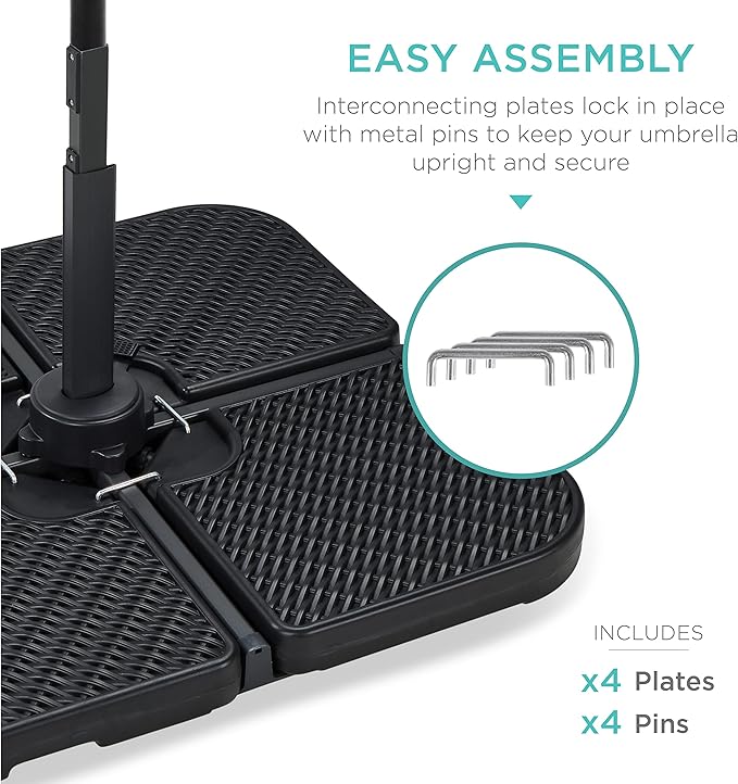 Best Choice Products 4-Piece 174lb Capacity Faux Wicker Cantilever Offset Patio Umbrella Stand Heavy-Duty Square Plate Set w/Easy-Fill Spouts for Water or Sand