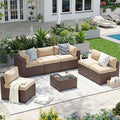 Aoxun Patio Furniture Sets, 7-Piece Outdoor Patio Furniture with Thick Cushions, Wicker Outdoor Conversation Set Sectional Sofa for Backyard, Poolside, Garden(Cream-Browm, 7 x 25.6 - Seats)