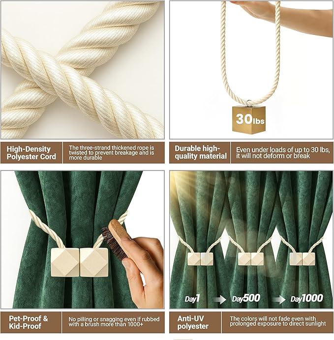 Hion Magnetic Curtain Tiebacks Beige 6 Pack, Curtain Tiebacks Buckles Holdbacks Holders Hooks Clip for Home Bedroom Office Decorative Thick or Thin Curtain