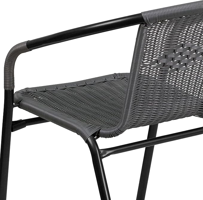 Flash Furniture Lila Modern Rattan Indoor/Outdoor Stackable Dining Chairs, Stacking Rattan Bistro Chairs for Patio or Restaurant, Set of 4, Gray