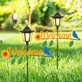 Lewondr Solar Garden Lights Hummingbird, 36.6 Inch Solar Lamp Post Light with Welcome Sign & Hummingbird, Outdoor Waterproof Solar Stake Lights for Yard Porch Patio Pathway Gardening Gifts, 2 Pack
