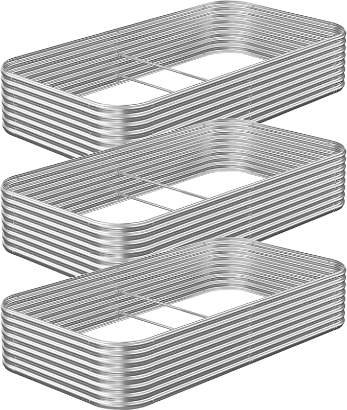 3 Pack 8x4FT Raised Beds for Gardening, Corrugated Galvanized Steel Raised Garden Bed, Outdoor Metal Above Ground Garden Bed for Vegetables and Flowers
