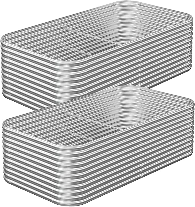 2 Pack Tall 8x3FT Corrugated Galvanized Steel Raised Garden Bed Outdoor, Metal Above Ground Garden Bed for Vegetables and Flowers, Raised Beds for Gardening