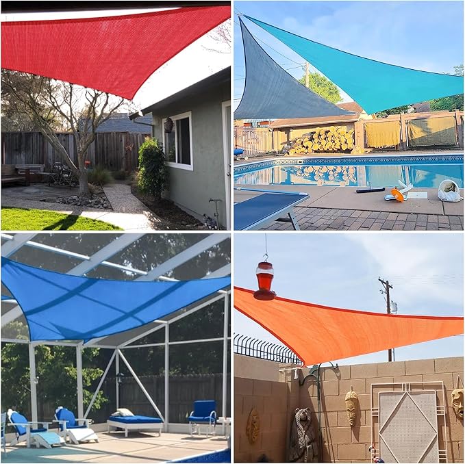 E&K Sunrise 15' x 15' x 15' Sun Shade Sail Triangle Canopy Shade Cover UV Block for Patio Backyard Garden Outdoor (Beige)