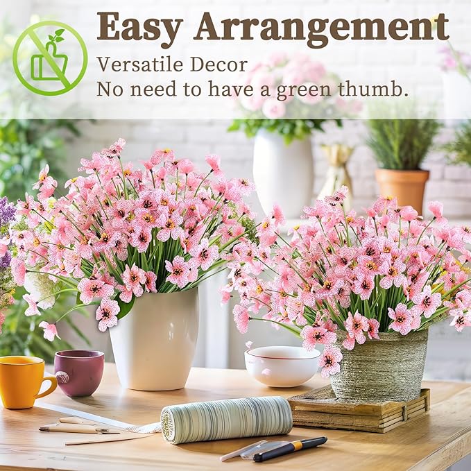 24 Peach Bundles Artificial Flowers for Outdoors/Indoors Fake Flowers Plants for Indoor Outside Garden Porch Window Box Home Wedding Farmhouse