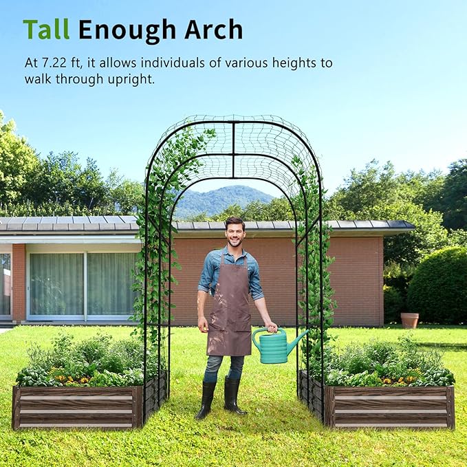 DoCred 3 in 1 Raised Garden Bed with 87in Tall Arch Trellis for Climbing Plants, Galvanized Planter Garden Box Outdoor for Gardening, Climbing Vegetables, Flower