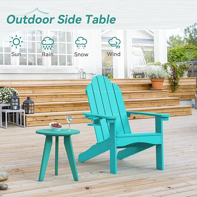HDPS Outdoor Side Table, Small Round Side Table Weather-Resistant, Outdoor Side Tables for Patio, Porch, Deck, End Table for Plant Stand, Living Room, Bedroom, Turquoise