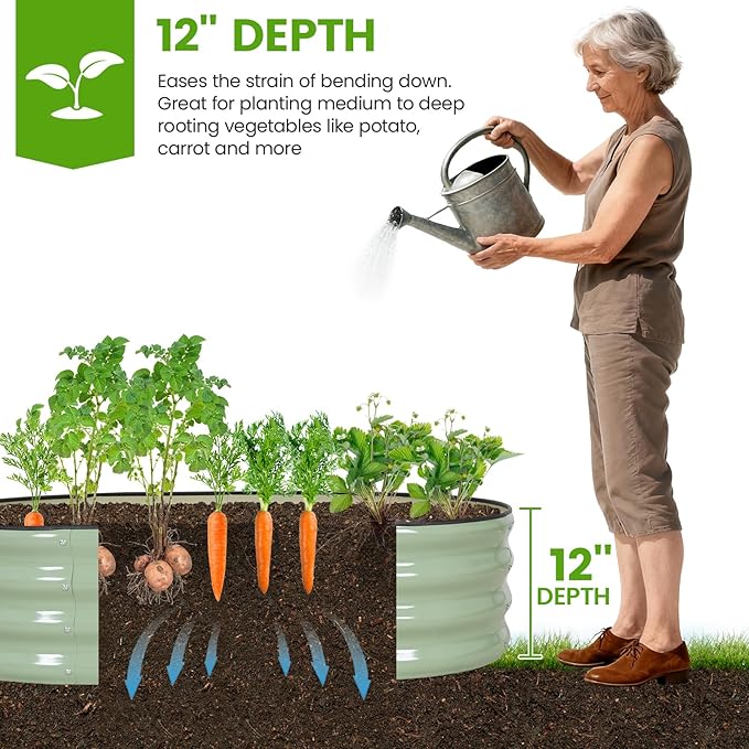 G GOOD GAIN Raised Garden Beds - 4x2x1ft Galvanized Planter Boxes Kit with Protective Tape & Gloves & Tools | Oval Metal Outdoor Raised Bed for Gardening Vegetables, Fruits, Flowers, Herbs, Green