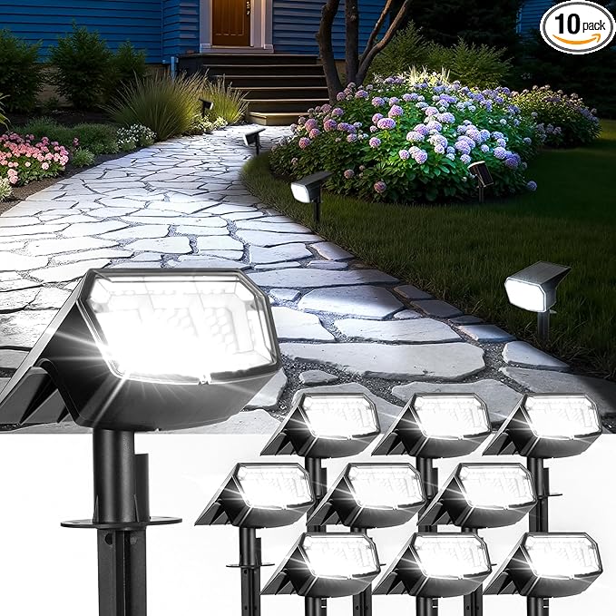 Solar Spot Lights Outdoor IP67 Waterproof 10 Pack, 63 LED 3 Modes Solar Landscape Spotlights for Yard Garden Pathway Wall House Garage (Cool White)