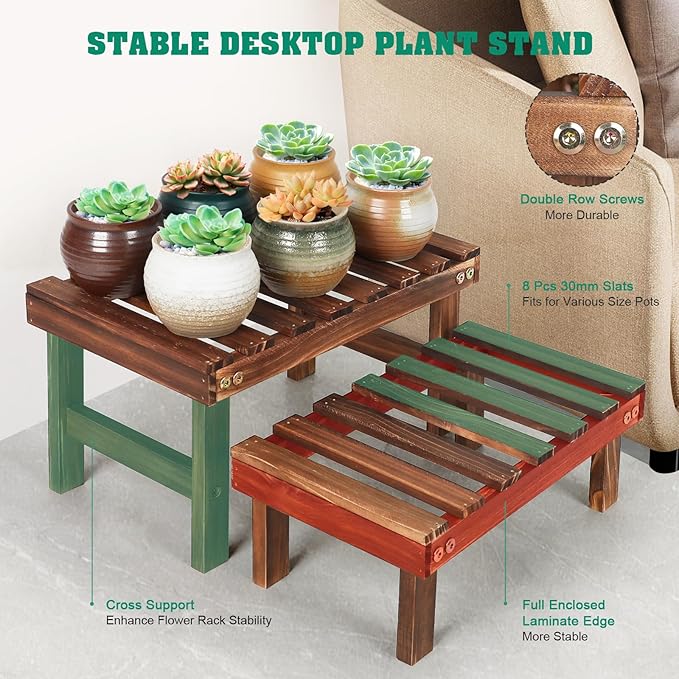 3 Tiered Small Plant Stands Shelf Indoor Outdoor,Wood Flower Pot Stand Holders Rack,Freestanding Corner Ladder Shelves for Plants Succulent Cactus,on Patio,Desktop,Window