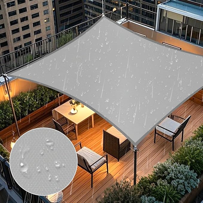 Artpuch Waterproof Sun Shade Sail, 10'x13' Light Grey Rectangular, UV Resistant Rain Canopy, Curved Edges Shade Cloth for Outdoor Patio, Deck, Yard