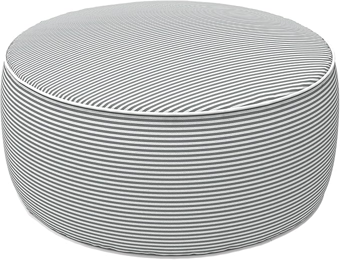 LVTXIII Indoor/Outdoor Inflatable Ottoman with Handle D21 x H9 Inch, Weather-Resistant Round Footstool Pouf for Patio Camping Living Room, Portable Footrest Extra Seating, Topanga Stripe Grey