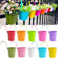 6 Inch Hanging Planters for Outdoor Plants, 10 Pack Metal Railing Planter, Rail Balcony Fence Flower Pot with Detachable Hooks, Colorful Garden Decor