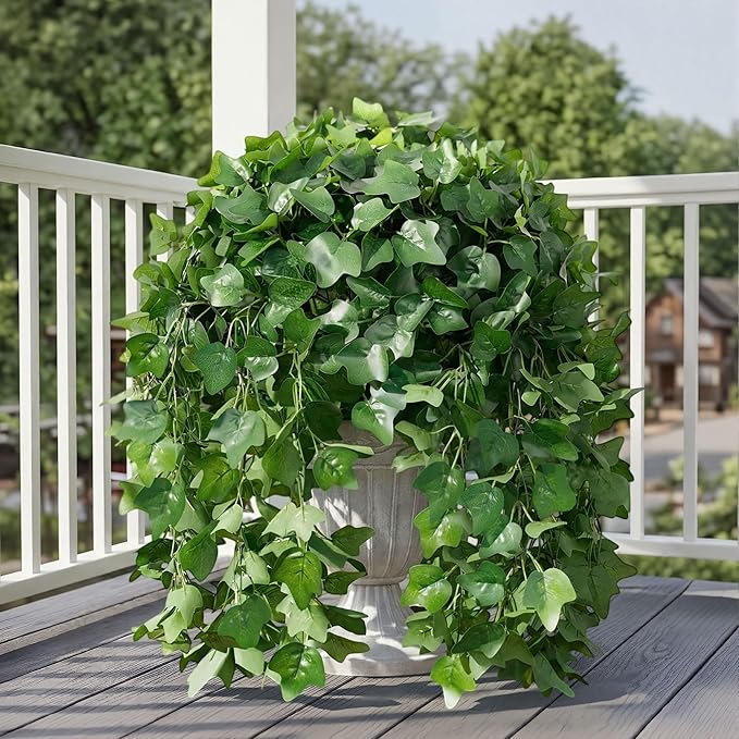 Faux Outdoor Plants Fake Hanging Plants for Outdoors Outside Decorations, 2 Pcs Green Fake Ivy Vines Realistic UV Resistant Artificial Greenery for Planters Porch Garden Yard Front Door Patio Indoor