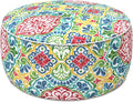 LVTXIII Indoor/Outdoor Inflatable Ottoman with Handle D21 x H9 Inch, Weather-Resistant Round Footstool Pouf for Patio Camping Living Room, Portable Footrest Extra Seating, Damask Red
