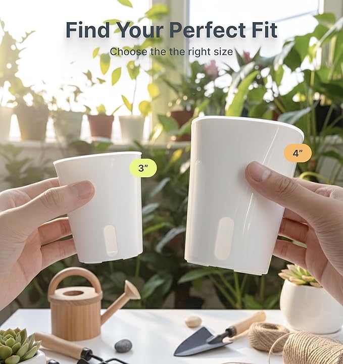 8 Pack 4" Self Watering Pots for Indoor Plants, Clear Inner Cup, Small White Plastic Planters, Water Level Indicator, Drainage Holes, Extra 3ft Wick, Cuttings,Seedlings,Herb,African Violets