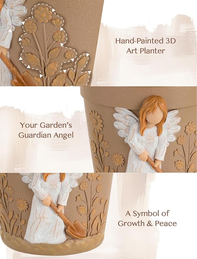 Gardening Gifts for Women: Hand-Painted 3D Art Planter for Plant Lover - Angel Planter Gift for Gardener - Cute Succulents Plant Pot Garden Gift for Master Avid Gardener Grandma Mom Christmas