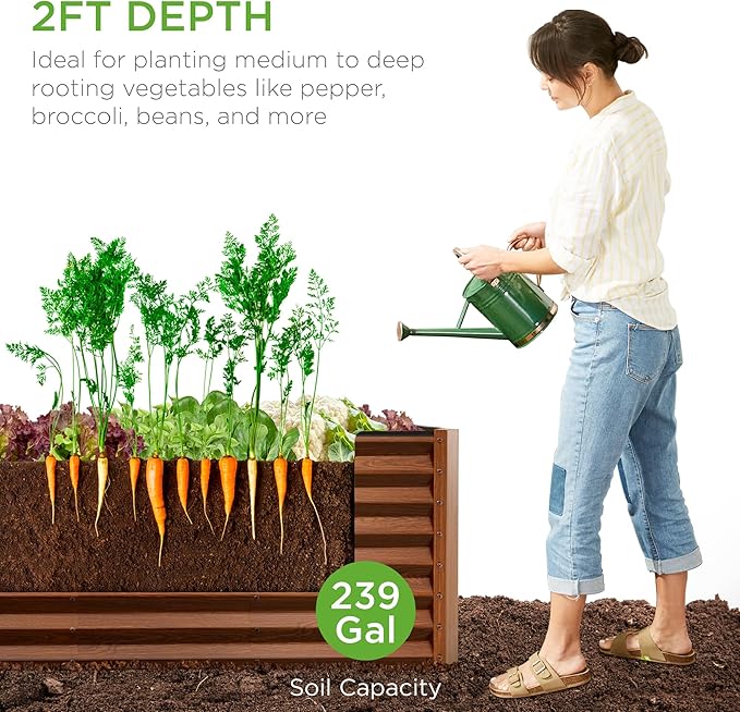 Best Choice Products 8x2x2ft Raised Outdoor Metal Garden Bed, Deep Root Box Planter for Vegetables, Flowers, Herbs, 240 Gallon Capacity, 100% Non Toxic Materials - Wood Grain