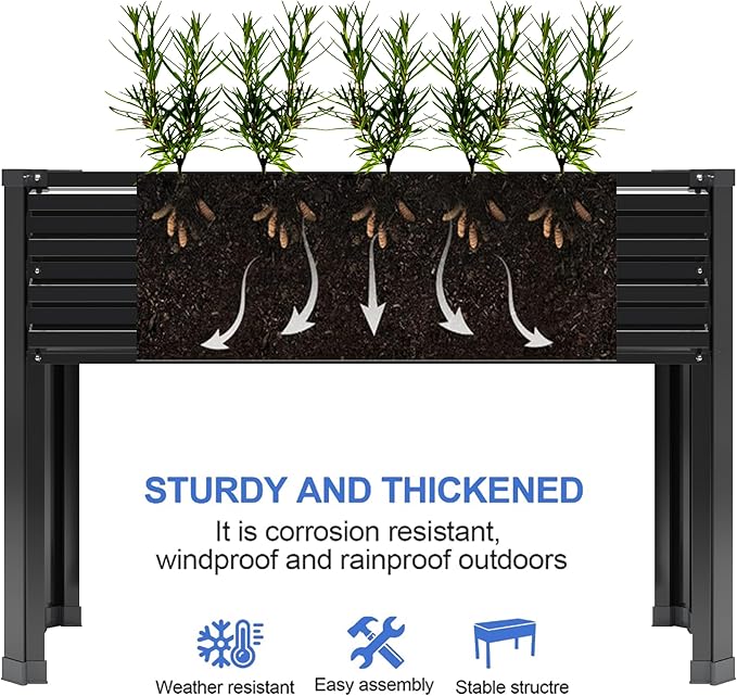 2PCS Galvanized Raised Garden Bed with Legs,2PCS 48×18×30in Elevated Planter Box for Backyard,Garden, Patio, Balcony, 300lb Capacity,Planters for Outdoor Plants,Black