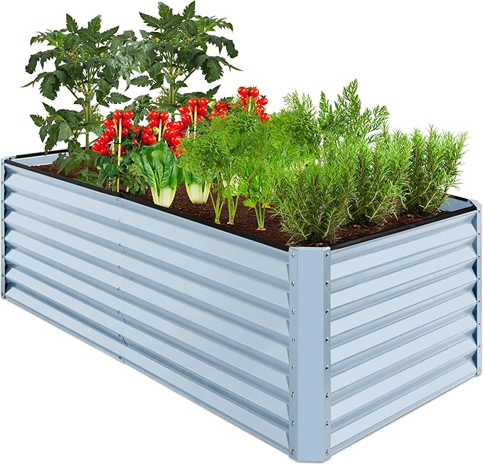 Best Choice Products 6x3x2ft Outdoor Metal Raised Garden Bed, Deep Root Box Planter for Vegetables, Flowers, Herbs, 269 Gallon Capacity, 100% Non Toxic Materials - Mist Blue
