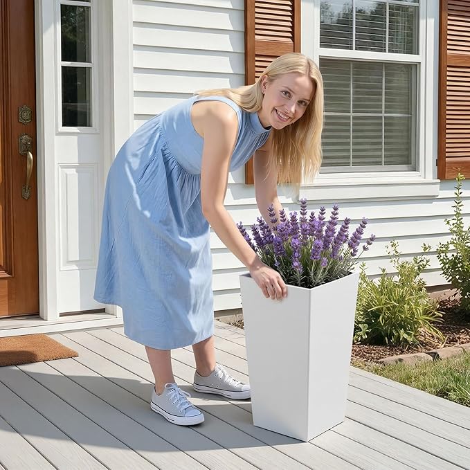 VEVOR Set of 2 Tall Planters for Outdoor Plants 22 inch, White Tall Planter for Indoor Plants, Modern Planters for Front Porch Patio Balcony, Plant Container Flower Pots with Built-in Drainage