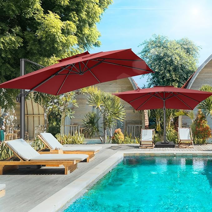 HOTEEL10x10ft Patio Umbrella Cantilever Umbrellas - Upgrade and Intensify - 360 Rotation and 5 Angles Adjustment - Aluminum Offset Pool Umbrella Outdoor Umbrellas for Patio Garden Pool