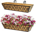 Window Boxes Planters: 2 Pack 24 Inch Railing Planter Box with Adjustable Brackets for Porch Fence Patio Balcony Hanging Flower Baskets with Coco Liners for Outdoor Garden Decor - Bronze