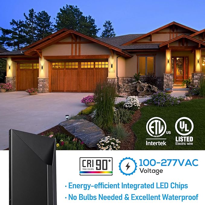 LEONLITE 5CCT Dimmable LED Up Down Wall Light, 100-277V, CRI 90+, IP65 Waterproof, 10%-100% Dimmable for Commercial Outdoor, 14 Inch Modern Porch Light, 2200K/2700K/3000K/4000K/5000K, Pack of 2