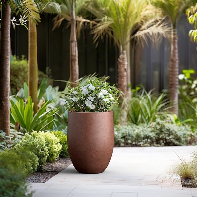 Kante 21.7" H Rusty Tall Planter, Large Outdoor Indoor Decorative Pot with Drainage Hole and Rubber Plug, Modern Round Style for Home and Garden