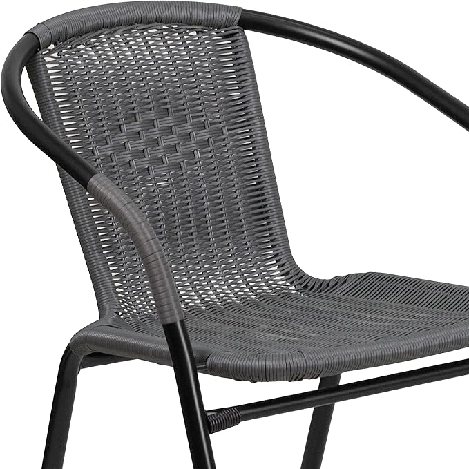 Flash Furniture Lila Modern Rattan Indoor/Outdoor Stackable Dining Chairs, Stacking Rattan Bistro Chairs for Patio or Restaurant, Set of 4, Gray