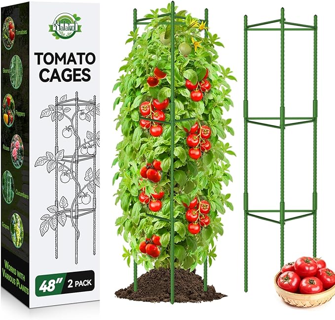 Halatool 2 Pack Tomato Cages for Garden,Up to 48in Adjustable Tomato Cage, Garden Stakes Tomato Trellis for Pots, Tomato Plant Support for Raised Garden Bed & Climbing Vegetables Flowers