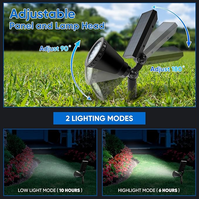 KEV Solar Spot Lights Outdoor,18 LEDs Solar Flood Lights with 2 Modes &Adjustable &IPX65 Waterproof,Solar Spotlight for Driveway/Backyard/Patio Landscape/Tree/Garage(Cool White, 1 Pack)
